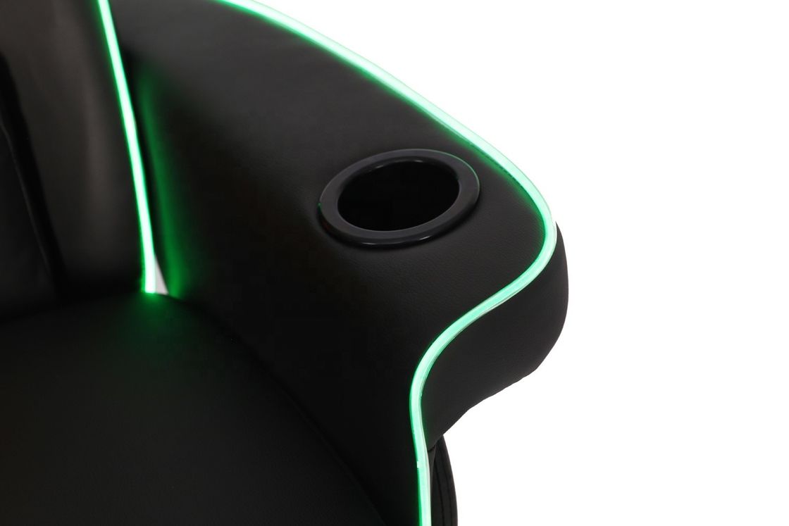 豪華 黒/青 レーススタイル ゲームソファ カップホルダー LED照明と足すり