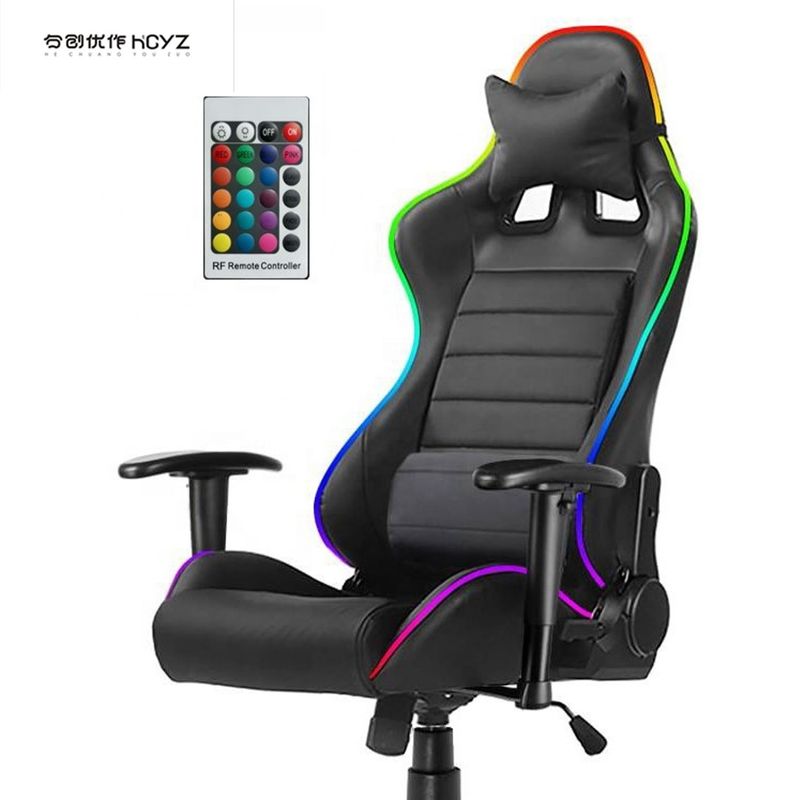 HCYZ RGB LEDライト PCゲーマーチェア リュックレスト調整可能な90-180とマッサージ機能